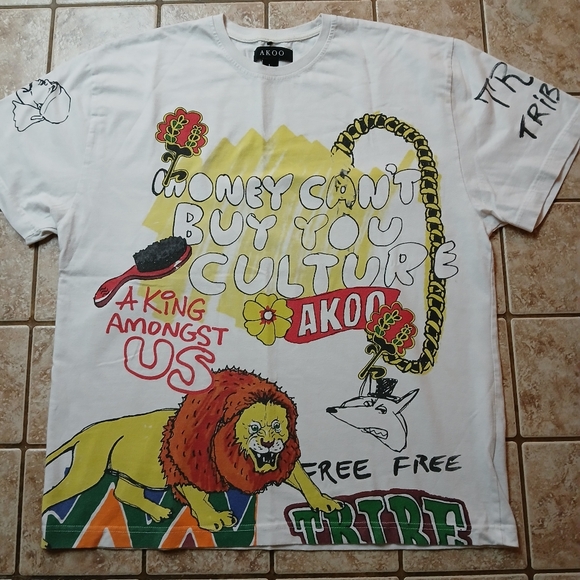 #0189 Men's Akoo White T-Shirt Exclusive Of Design Size Large - Picture 1 of 16